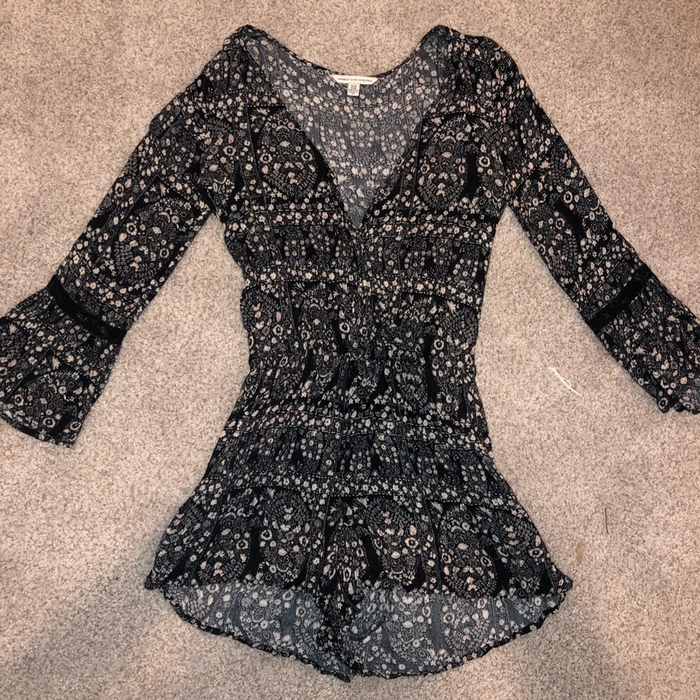 Black Floral Long-Sleeved Romper